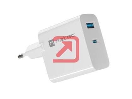 Адаптер Natec USB Charger  Ribera Gan 1X USB-A + 1X USB-C 65W, White