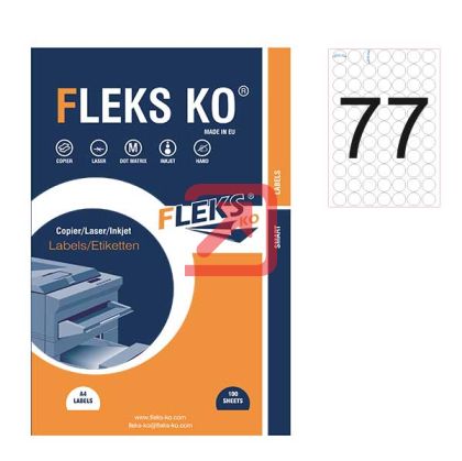 Етикети Fleks Ko Бели, кръгли, Ф25 mm A4, 100 л. 77 етик./лист