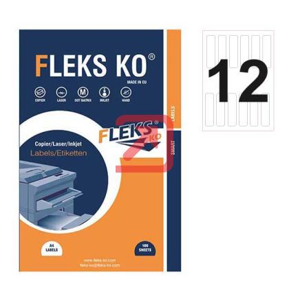 Етикети Fleks Ko Бели, прави ъгли, 30.5x102 mm A4, 100 л. 12 етик./лист