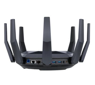 Рутер Asus Wireless Router, RT-AX89X, AX6000, 8x8 Dual-Band, Quad-Core 2.2GHz CPU, 256MB/1GB Flash/RAM, 10G port, SFP+ port, AiProtection Pro, Adaptive QoS, VPN server/client, IPTV, OFDMA, MU-MIMO, Beamforming, Link Aggregation, Port forwarding, AiMesh, B