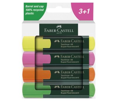 Комплект текст маркери Faber-Castell 1548 Скосен връх 1-5 mm 3+1 цвята