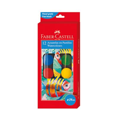 Водни бои Faber-Castell С четка, в малка кутия, 12 цвята