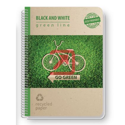 Тетрадка Black&White Eco Green Line Mix Картонени корици, спирала, рециклирана хартия, А4 80 л. с редове