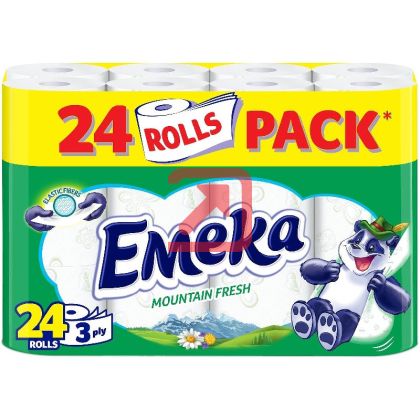 Тоалетна хартия Емека 100% целулоза, трипластова 24 бр. Mountain Fresh