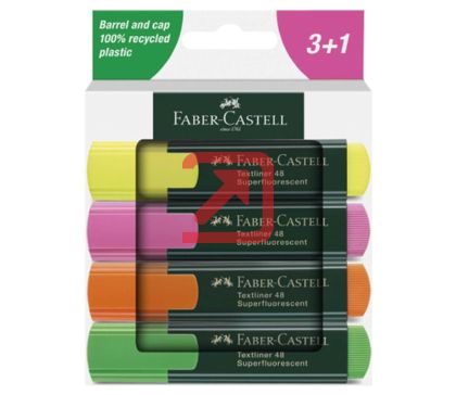 Комплект текст маркери Faber-Castell 1548 Скосен връх 1-5 mm 3+1 цвята