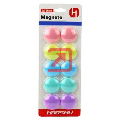 Магнити за бяла дъска Ф30 mm, 10 бр. цветен микс, блистер