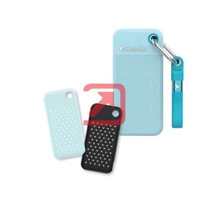 Твърд диск Verbatim Pocket SSD USB 3.2 Gen 2 1TB Polar Blue incl. two rubber sleeves