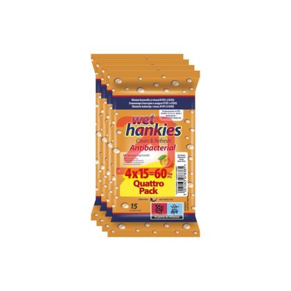 Мокри кърпи Wet Hankies Почистващи и ароматизиращи, 4x15 бр. в плик