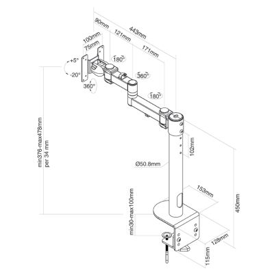 Стойка Neomounts Flat Screen Desk Mount (clamp), high capacity