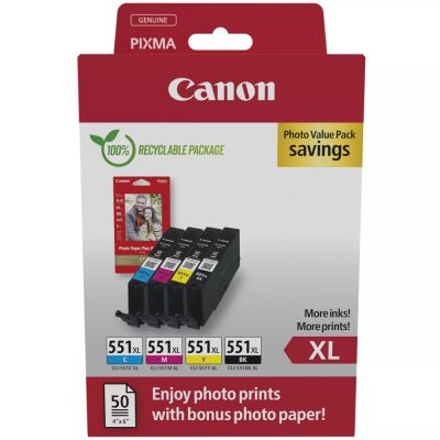 Консуматив Canon CLI-551XL C/M/Y/BK Photo Value Pack + Canon Plus Glossy II PP-201, 10x15 cm, 100 sheets