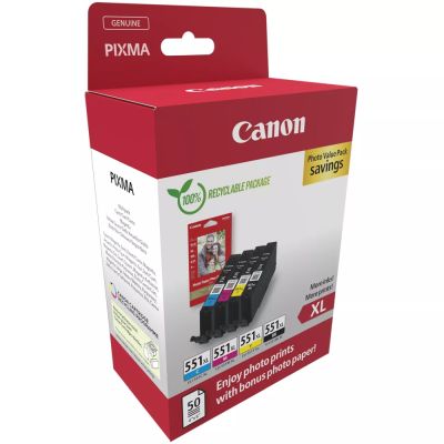 Консуматив Canon CLI-551XL C/M/Y/BK Photo Value Pack + Canon Plus Glossy II PP-201, 10x15 cm, 100 sheets