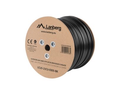 Кабел Lanberg LAN cable UTP Cat.5e 305m Outdoor Solid CU Fluke Passed, black