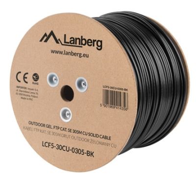 Кабел Lanberg outdoor LAN cable gel-filled FTP CAT.5E 305m solid CU, grey