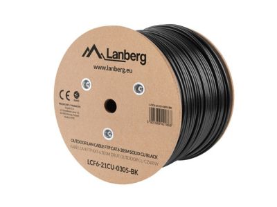 Кабел Lanberg LAN cable FTP Cat.6 305m Outdoor Solid CU Fluke Passed, black