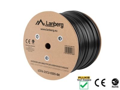 Кабел Lanberg LAN cable FTP Cat.6 305m Outdoor Solid CU Fluke Passed, black