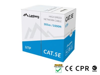 Кабел Lanberg LAN cable CAT.5e utp 305m solid cu grey cpr + fluke passed