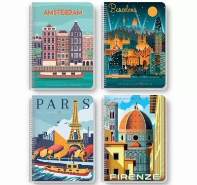 Тетрадка Black&White Mix Ламинирани корици, спирала, офсет, 2 теми, А4 80 л. с редове