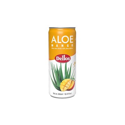 Безалкохолна напитка Dellos Алое и Манго с парченца Алое, 240 ml кен