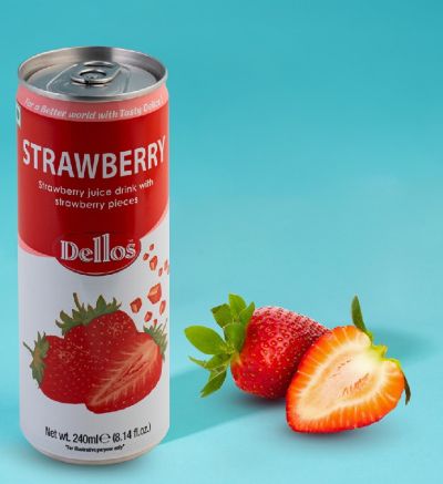 Безалкохолна напитка Dellos Ягода с парченца плод, 240 ml кен