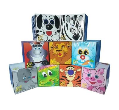 Козметични кърпи в кутия Санитекс Животни 100% целулоза, еднопластови 100 бр. в кутия Бели