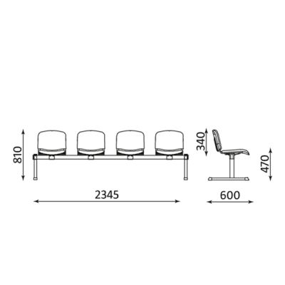Пейка Iso Black Четворка, Текстил, Сив