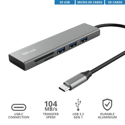 USB хъб TRUST Halyx Fast USB-C Hub & Card Reader